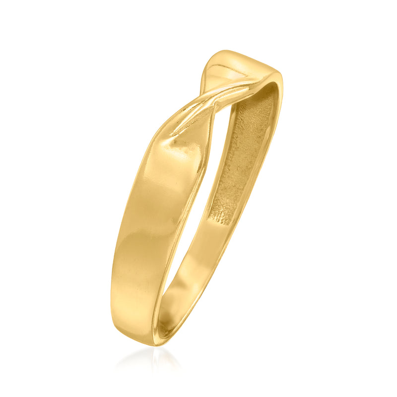10kt yellow gold twisted band ring, polished crossover profile