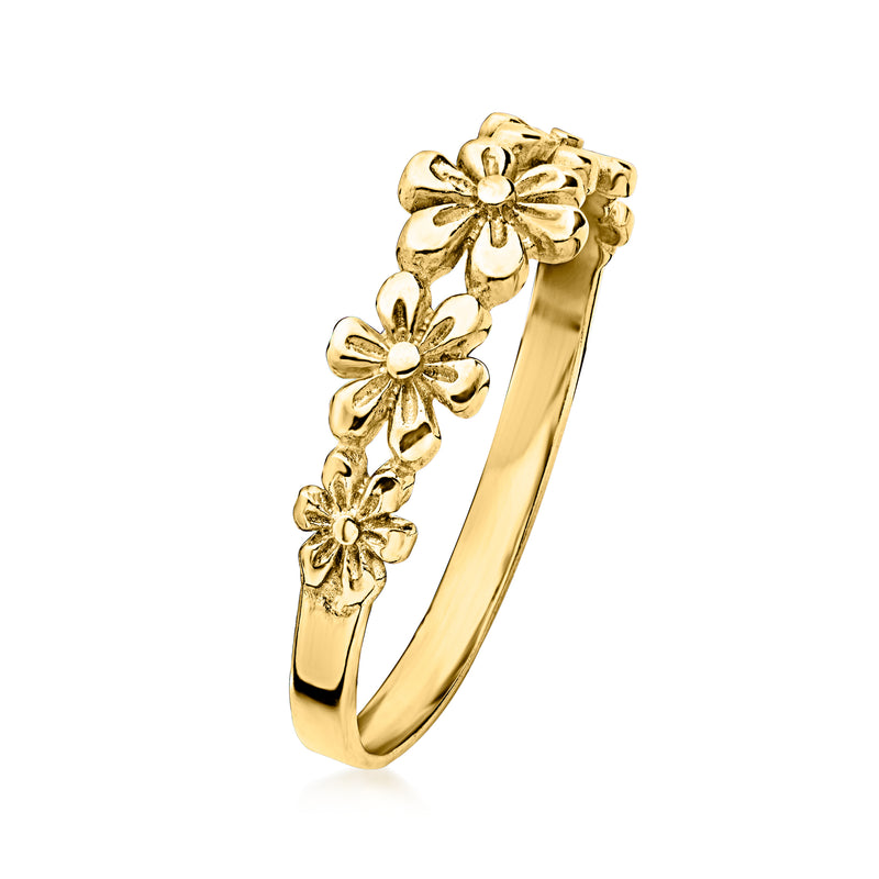10kt yellow gold multi-flower ring with raised daisy-like blossoms on band