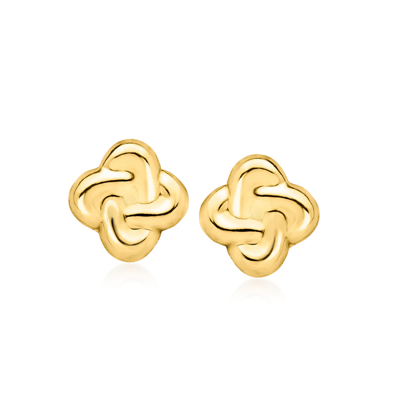 14kt yellow gold Celtic knot stud earrings, post-back, polished gold finish