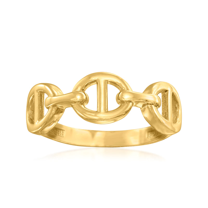 10kt yellow gold mariner-link ring with oval links and polished finish