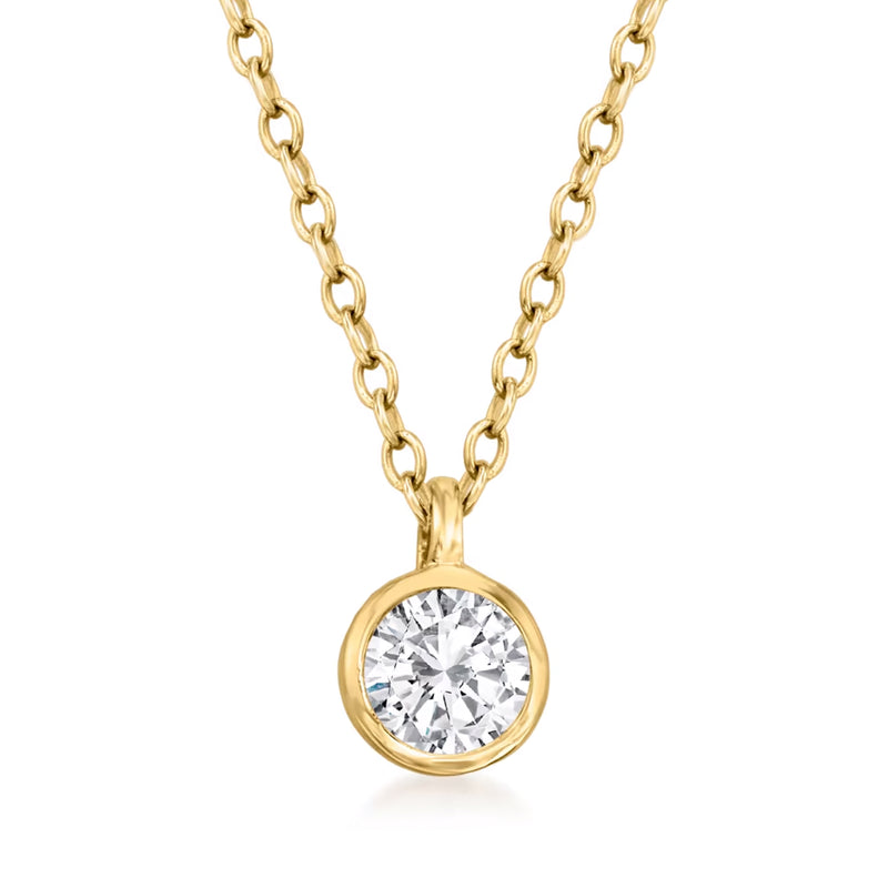 14kt yellow gold solitaire diamond necklace with round bezel-set pendant