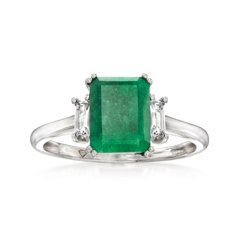 Sterling silver ring with square emerald-green center stone and side topaz accents