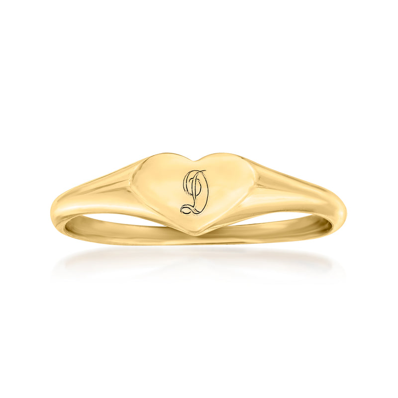 14kt yellow gold heart signet ring with engraved single initial