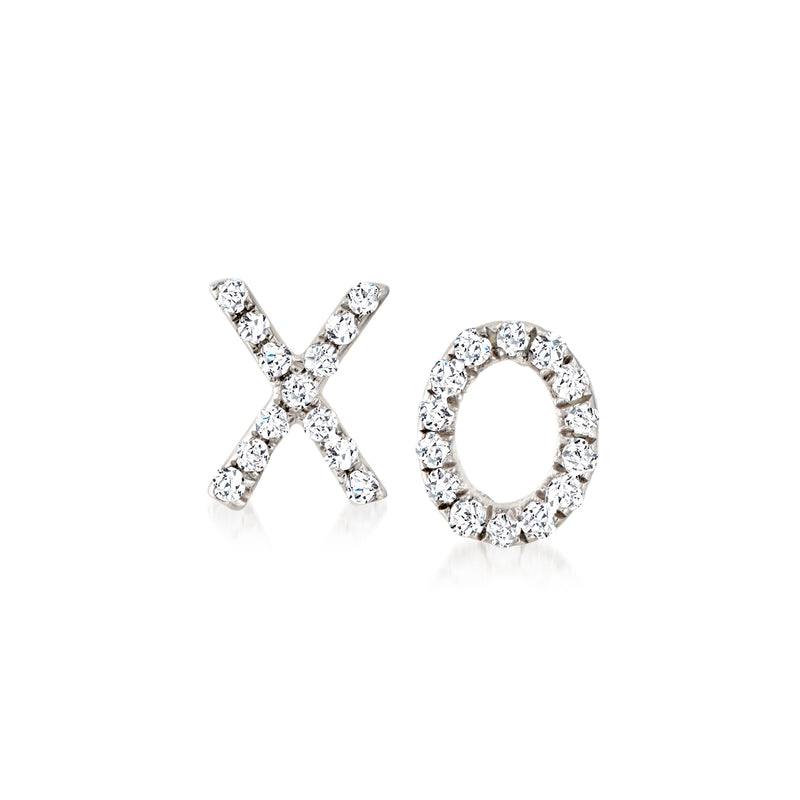 Sterling silver XO diamond stud earrings: X and O shapes, clear stones