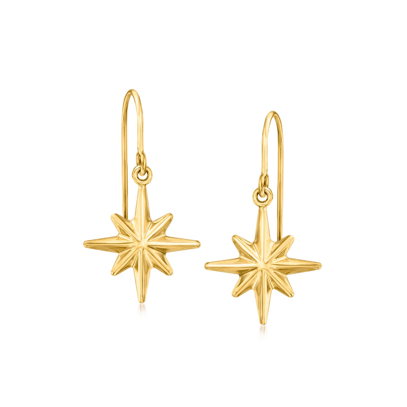 14kt yellow gold star drop earrings with hook earwires