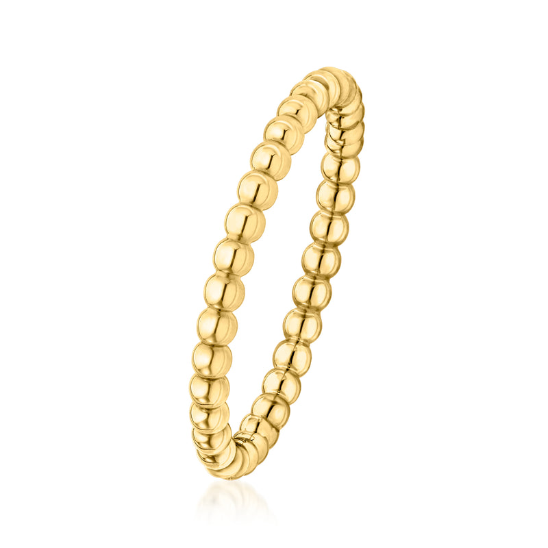 Slim 14kt yellow gold bead ring, rounded bead links in a stacked band