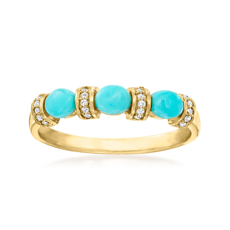 Turquoise oval gemstone and diamond accents 10kt yellow gold ring