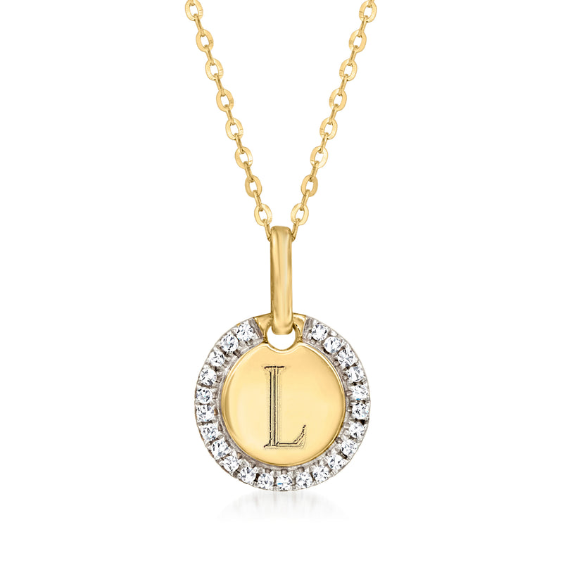 14kt yellow gold personalized diamond medallion pendant necklace with letter L charm