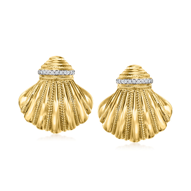 Gold over sterling seashell diamond accents post earrings