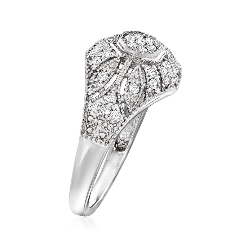 Vintage-style milgrain diamond ring in sterling silver