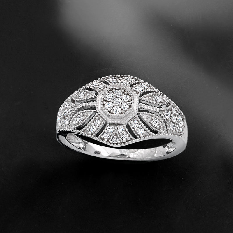 Diamond vintage-style milgrain ring in sterling silver