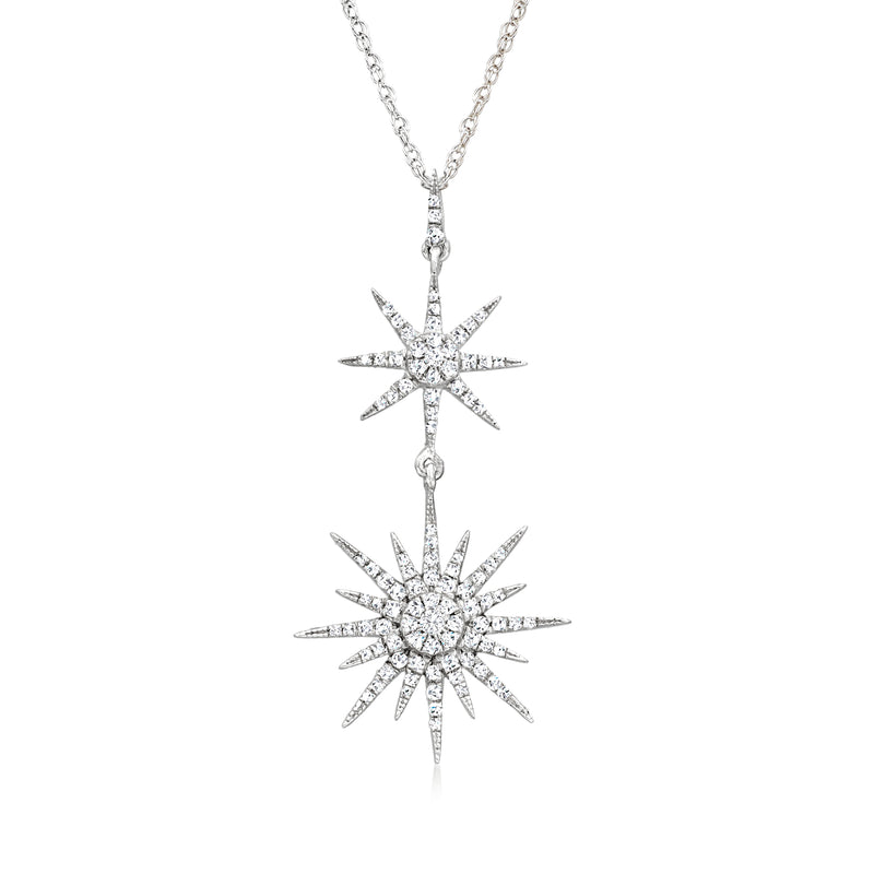 Sterling silver diamond double starburst pendant necklace with two stacked starburst charms