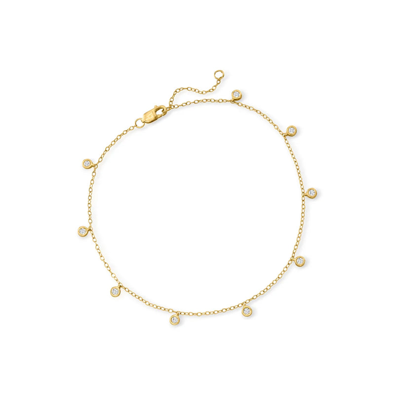 18kt gold over sterling diamond bezel-set anklet with round stones