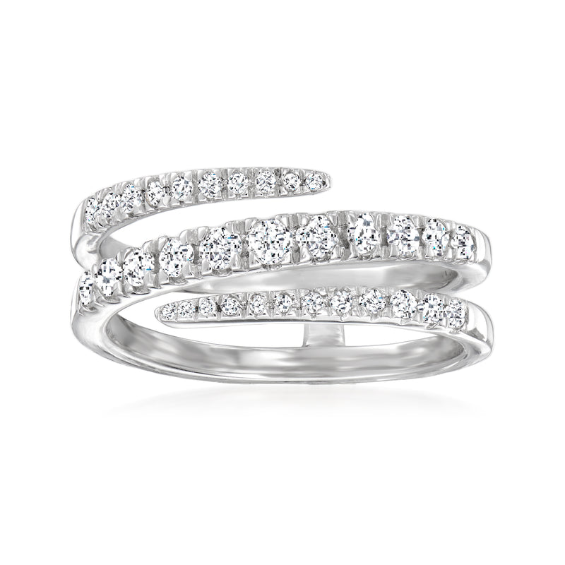 Sterling silver diamond wrap ring with round cut stones, double-row band