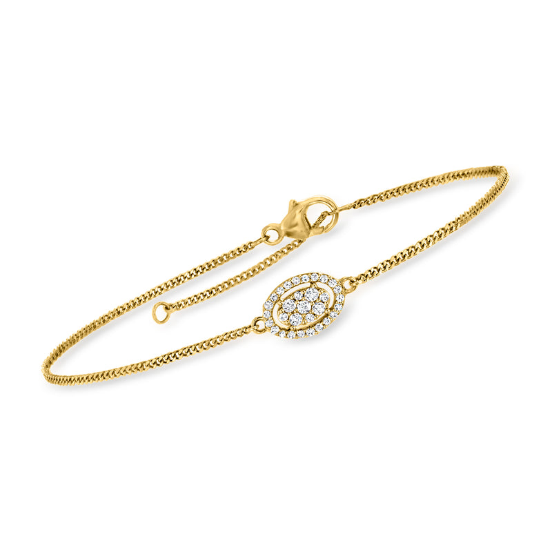 14kt yellow gold diamond cluster curb-link bracelet with oval center