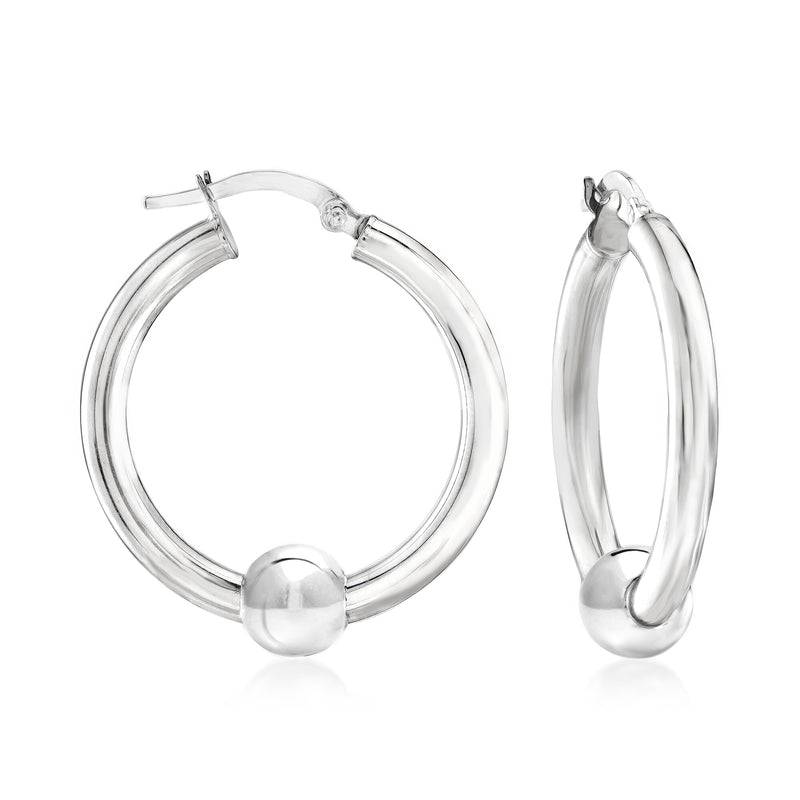 Sterling silver hoop earrings with hinged clasp and round post back