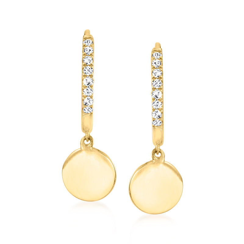 14kt yellow gold diamond huggie hoop earrings with round drop discs
