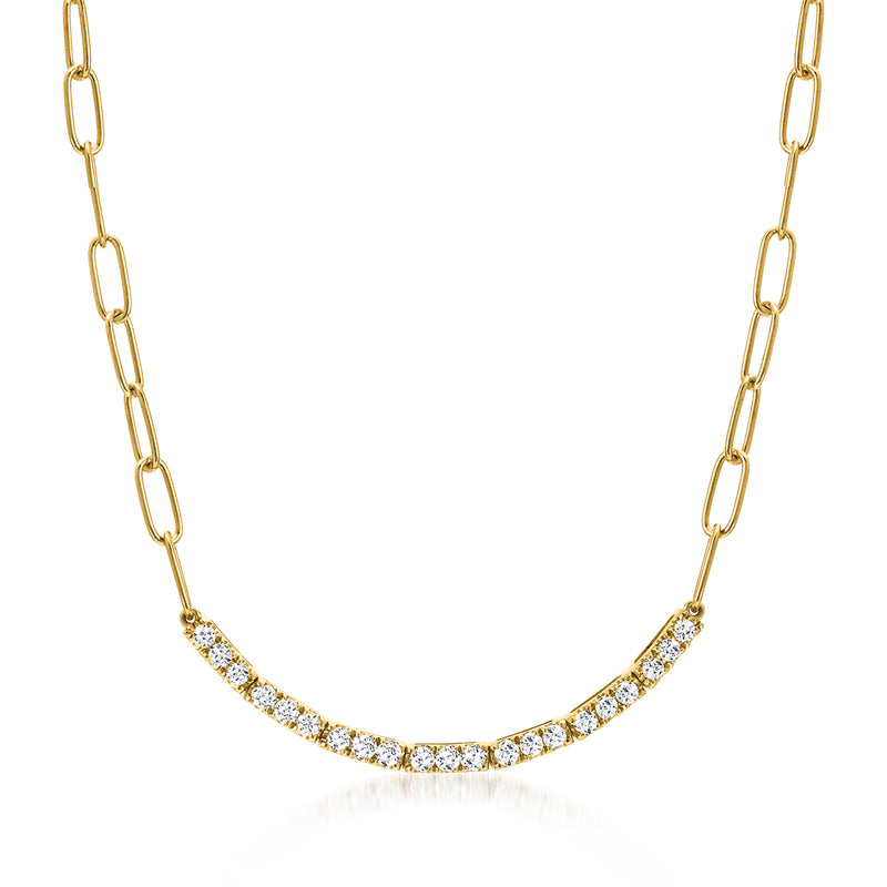 14k yellow gold diamond bar paper clip link necklace