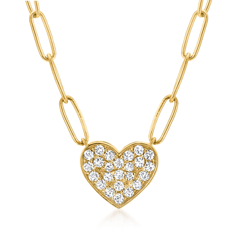 14kt yellow gold diamond heart paper clip link necklace