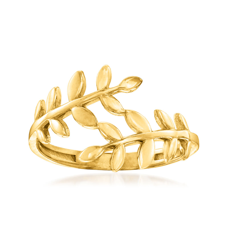 14kt yellow gold bypass leaf ring with polished leaf-shaped links