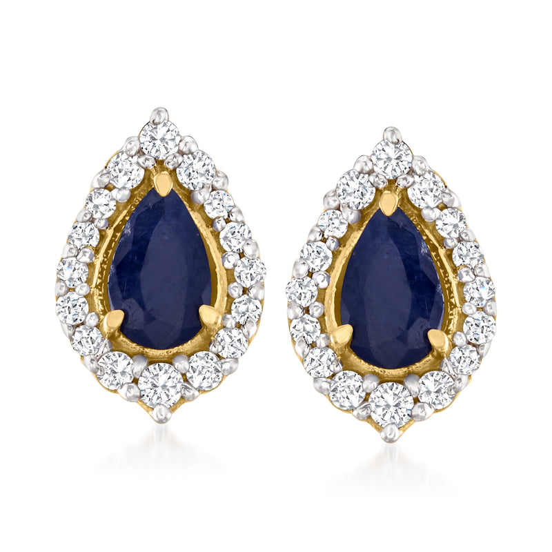Sapphire and diamond teardrop stud earrings in 14k yellow gold