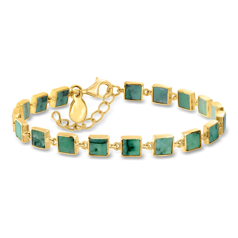 Gold over sterling bracelet with square teal stones