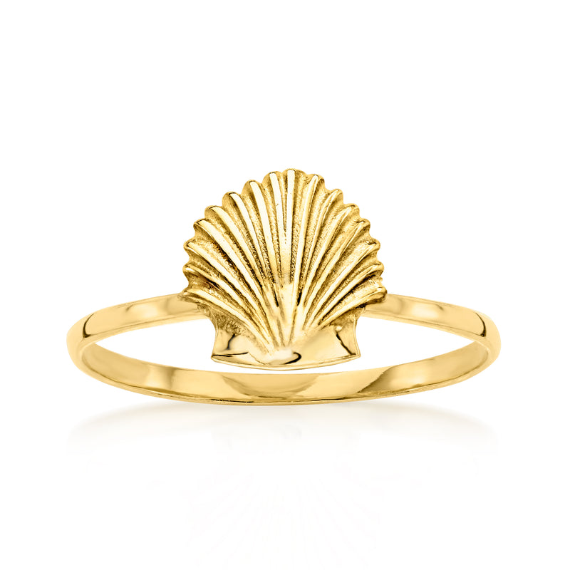 10kt yellow gold scallop sea shell ring with raised shell detail on band