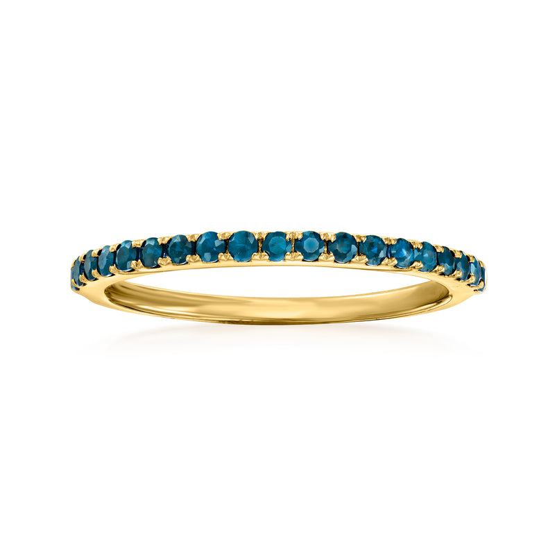 14kt yellow gold ring with London blue topaz oval stones, slim band