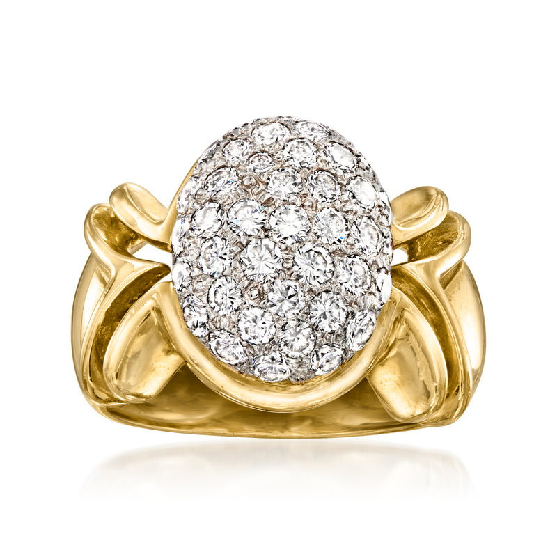 Vintage 18kt yellow gold diamond cluster ring with oval pave top