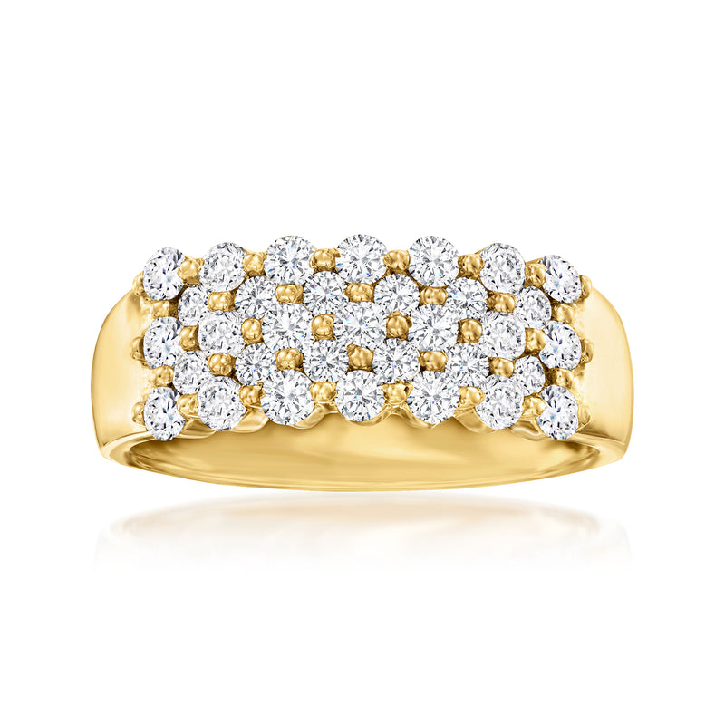 18kt gold over sterling pave diamond ring with round stone clusters and scalloped band