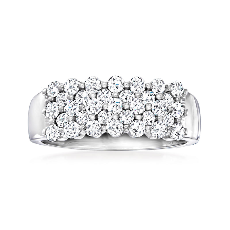 Sterling silver pave diamond ring with round brilliant stones across the band