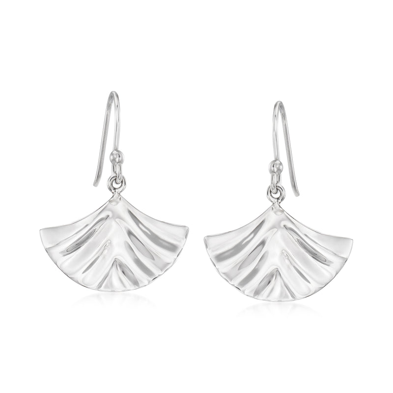 Sterling silver fan drop earrings with scalloped leaf-like cutout design