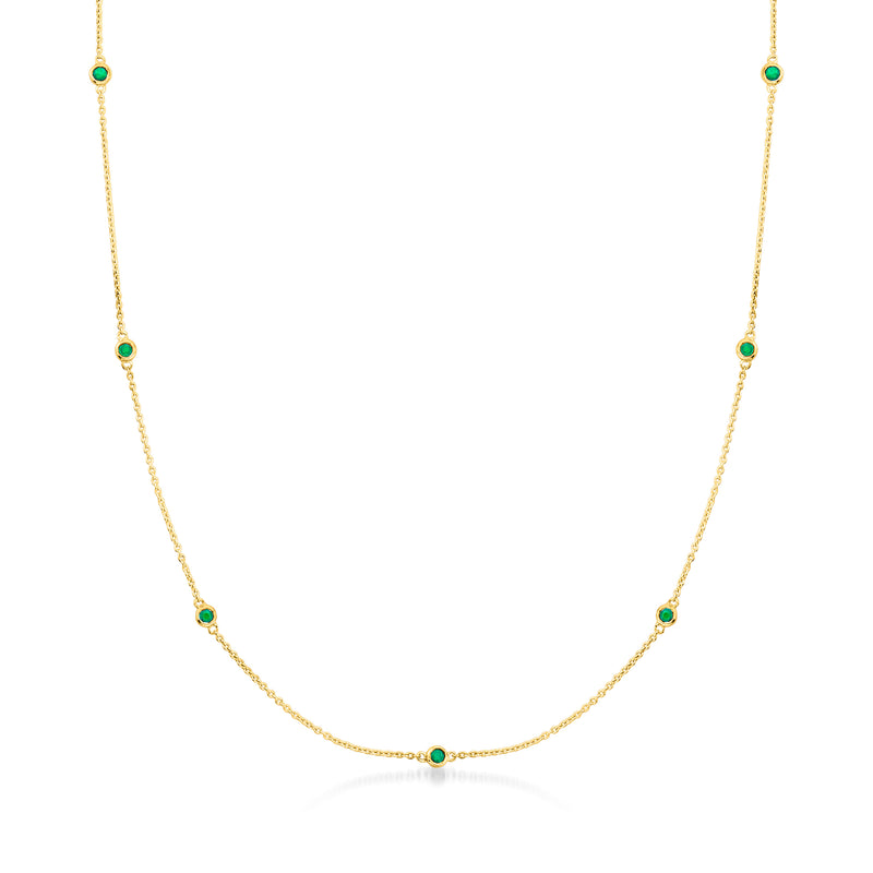 14kt yellow gold station necklace with small green emerald cabochon links