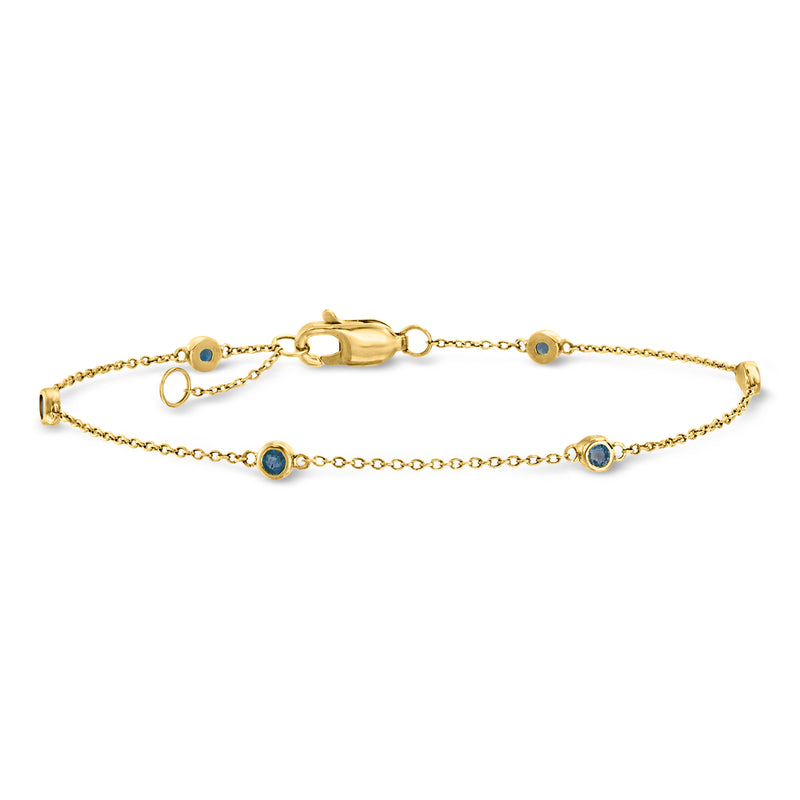 14kt yellow gold sapphire station bracelet with round blue gemstone links