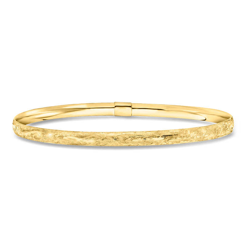 10kt yellow gold brushed bangle bracelet with hinged clasp