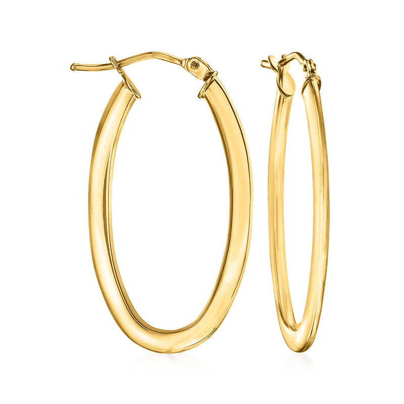 10kt yellow gold oval hoop earrings with hinged clasp, oval outline