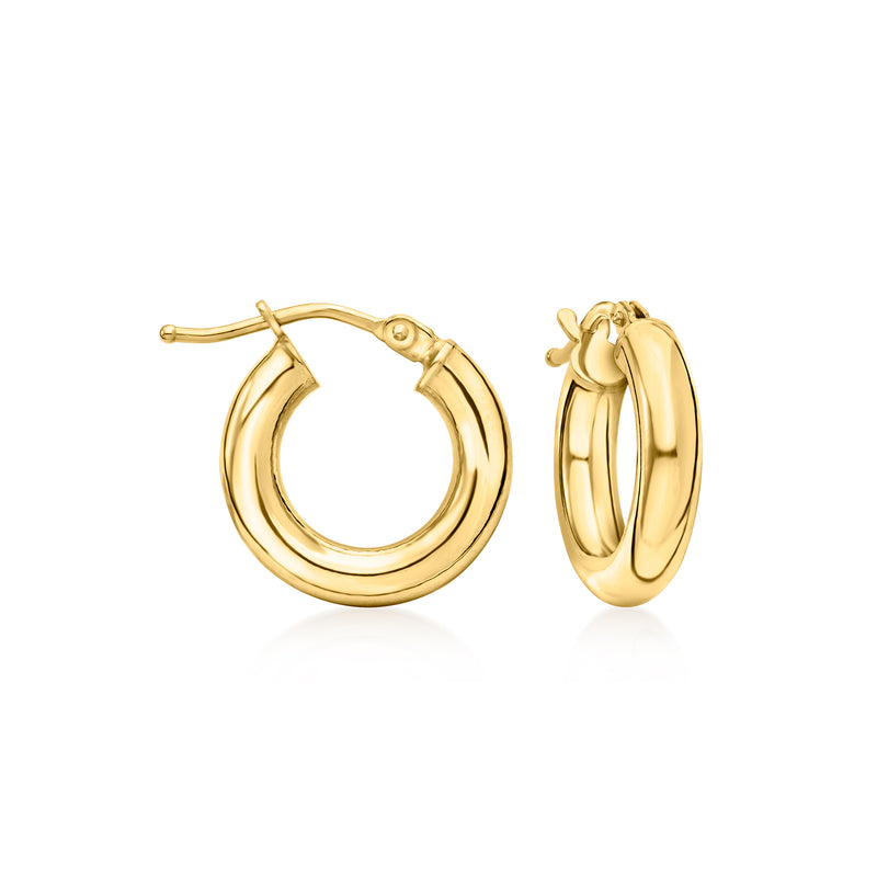 10kt yellow gold huggie hoop earrings with hinged clasp, polished finish