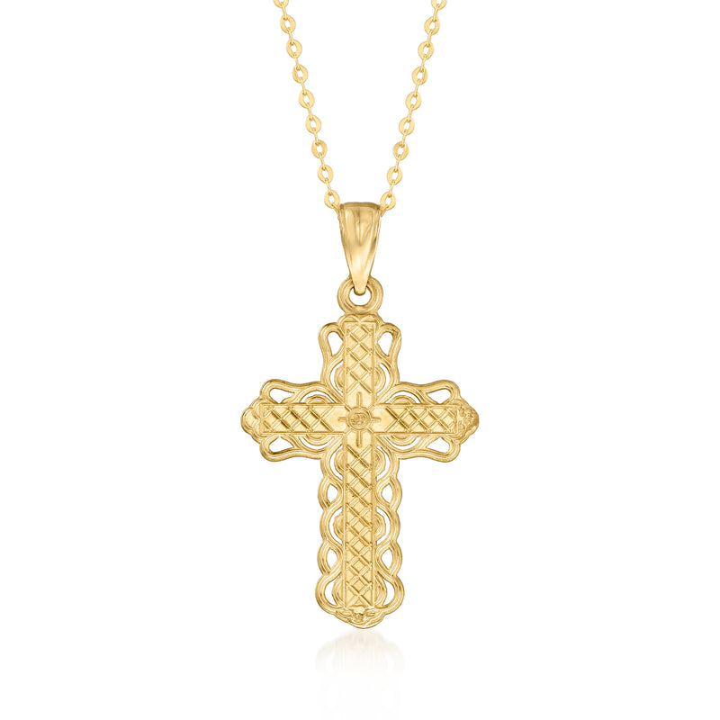 10kt yellow gold cross pendant necklace with braided lattice design