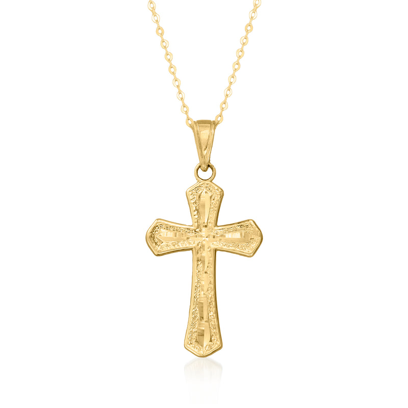 10k yellow gold beveled-edge cross pendant necklace