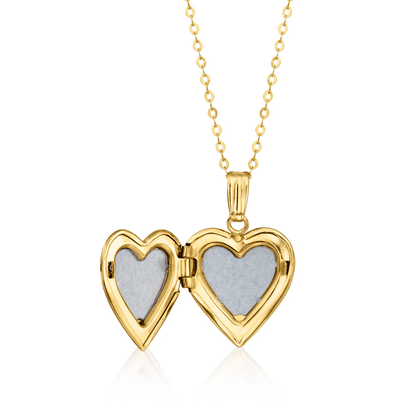 10kt yellow gold double-heart locket necklace with blue enamel and clasp