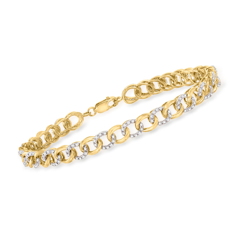 18kt gold over sterling curb-link bracelet with pave diamond-embellished links