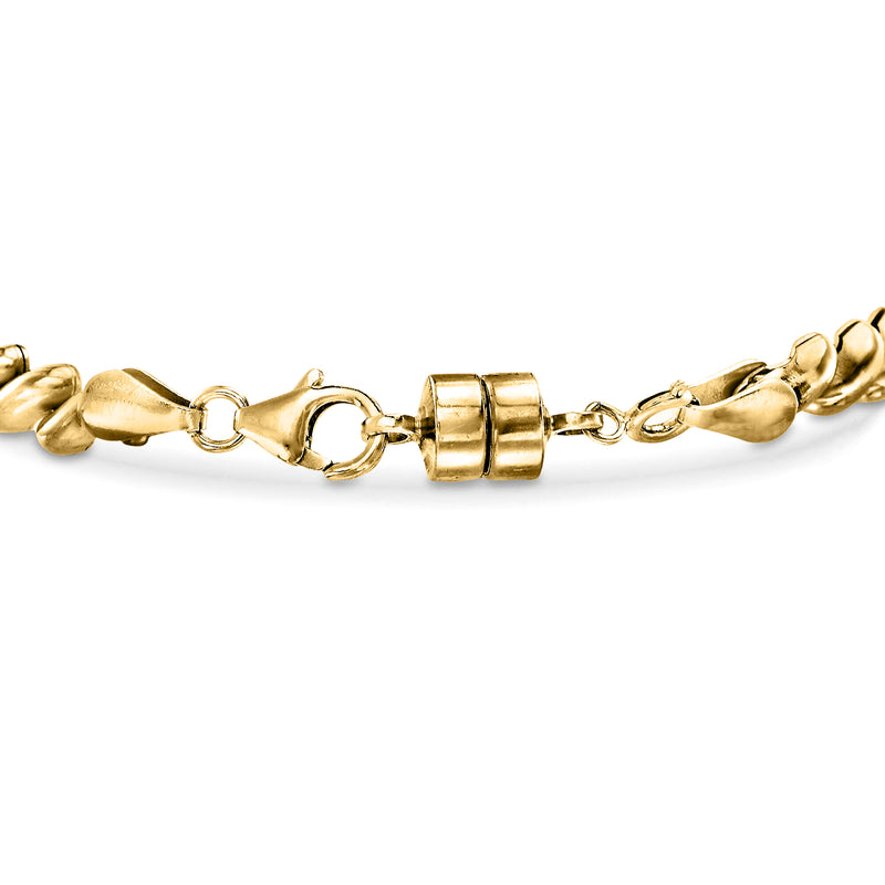 Magnetic clasp converter segment with barrel links and round clasp rings, gold tone