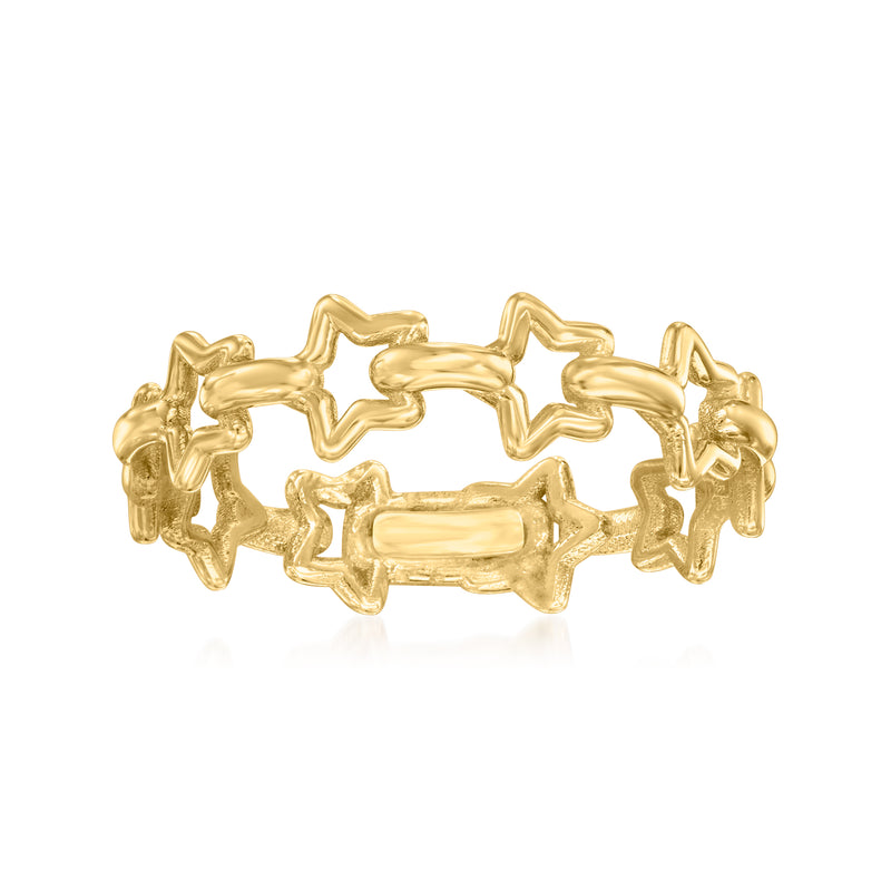 14kt yellow gold openwork star ring with raised star links