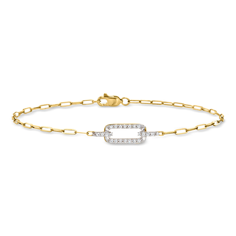14kt yellow gold paper clip link bracelet with rectangular diamond centerpiece