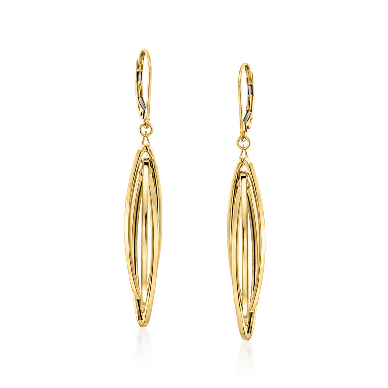 14kt yellow gold leverback drop earrings with multi-oval design