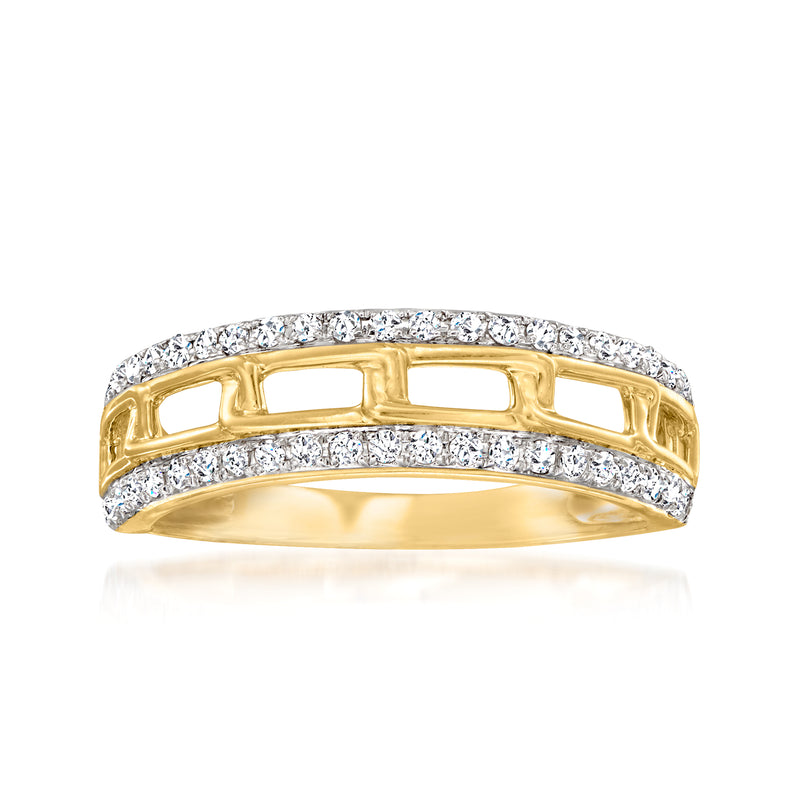 Diamond thin-link ring in 14kt yellow gold with pavé rows