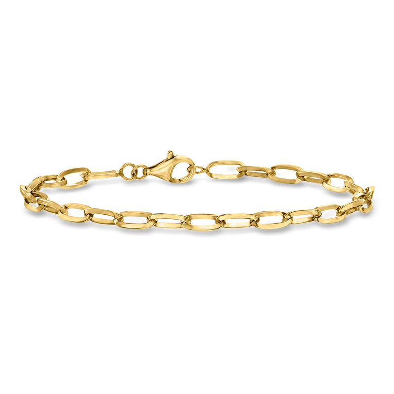 Gold-tone paper clip link bracelet with oval clasp and connected chain links