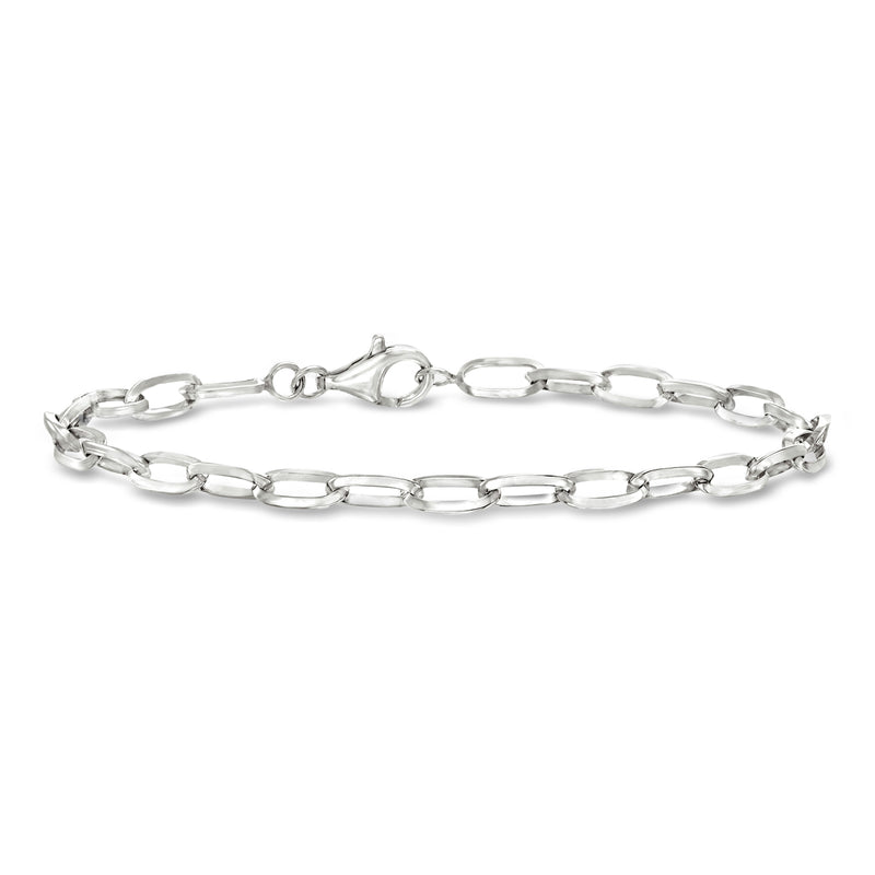 Sterling silver paper-clip link bracelet with small clasp and round chain links