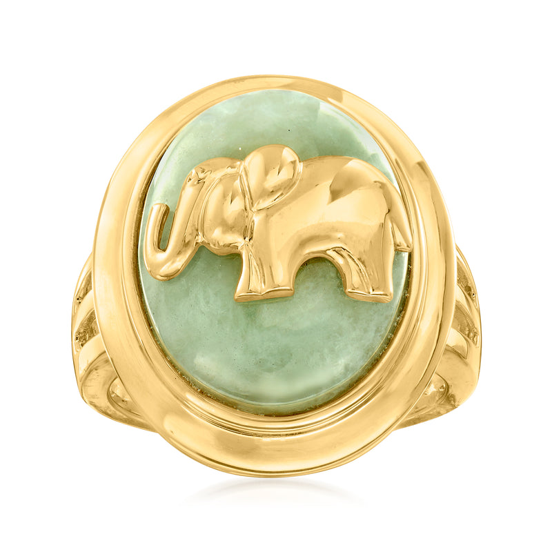 Gold over sterling elephant ring with oval jade inset