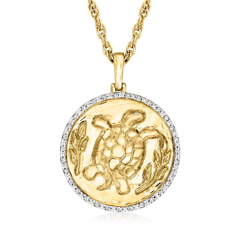 18kt gold over sterling diamond medallion pendant necklace with turtle motif